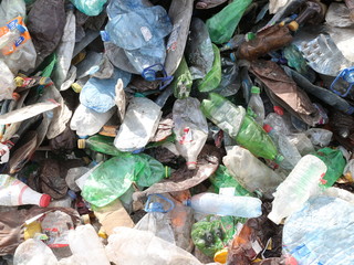 sorted waste, pressed plastic bottles