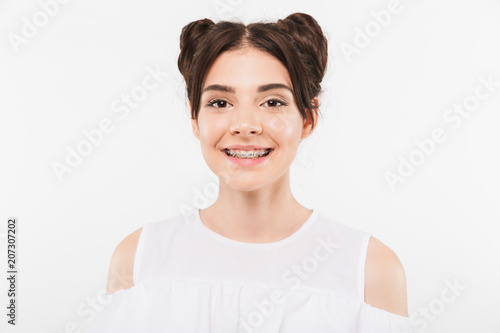 Portrait Closeup Of Beautiful Teenage Girl 20s With Double