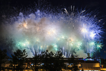 Exhibition of Achievements of the National Economy.   Beautiful fireworks, salute in honor of the day of victory
