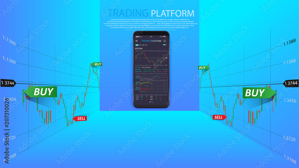 Leinwandbilder Clean Mobile UI Design Concept. Trendy Mobile Banking. Cryptocurrency Technology. Bitcoin Exchange. Financial analytics. Trading Business Application Template. Vector EPS 10