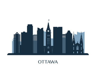 Ottawa skyline, monochrome silhouette. Vector illustration.