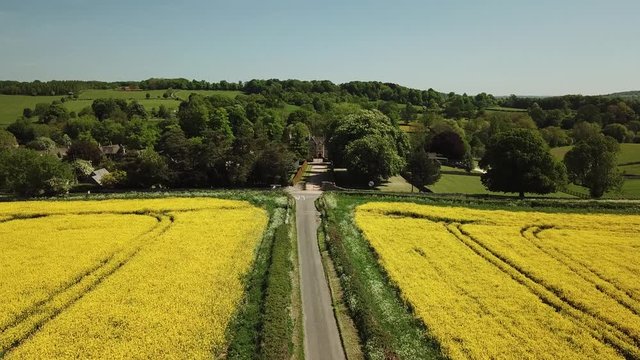 Aerial of English Country house in the Cotswolds in England