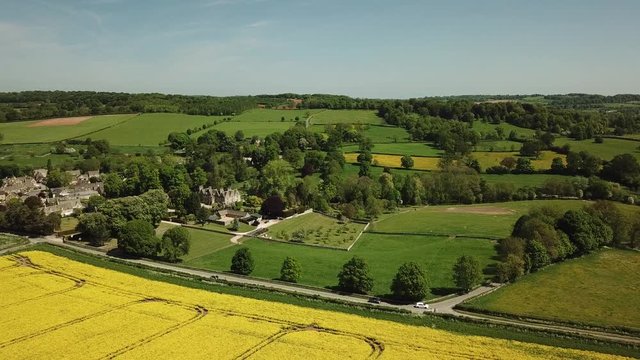 Aerial of English Country house in the Cotswolds in England