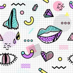 Memphis seamless pattern colorful. Geometric seamless pattern different shapes  80's-90's style. Vector Illustration