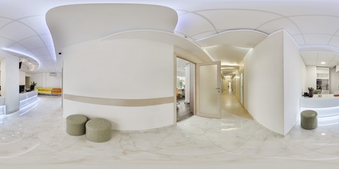 Panorama 360 passage corridor from the reception desk to the clinic in the medical hospital.