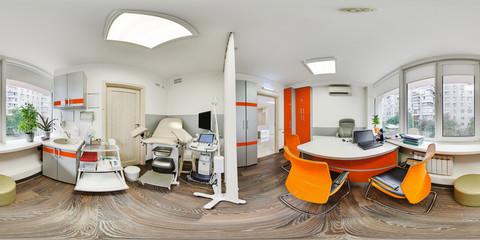 Panorama of an orangzhvedogo kamdineta doctor obstetrician gynecologist with a chair for examining...