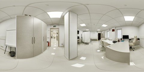 The doctor's office for diagnosing and setting anamnesis and prescribing a course before hospitalization. The doctor's office of the chief specialist in diseases panorama 360 - obrazy, fototapety, plakaty