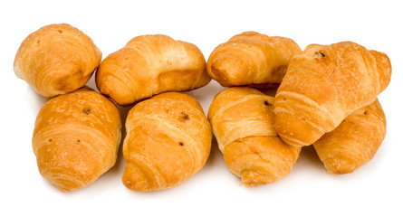 Croissants with chocolate cream on white background isolated