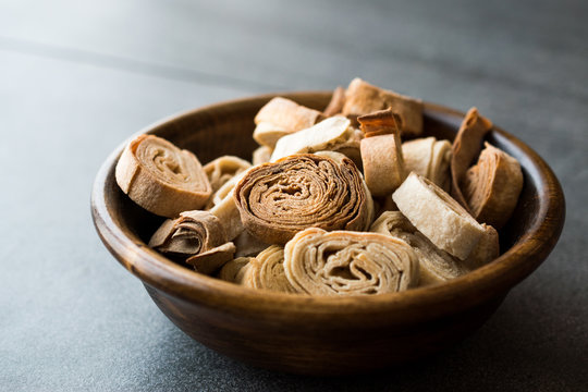 Turkish Food From Artvin called Silor / Siron Rolled Raw Dough and Fried Phyllo for Manti Manlama