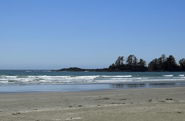 scenic seascape viewed from Chesterman beach in  Tofino, Vancouver Island British Columbia Canada