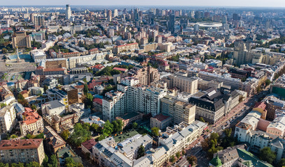 Aerial top view of Kiev city skyline from above, Kyiv center downtown cityscape, capital of Ukraine
