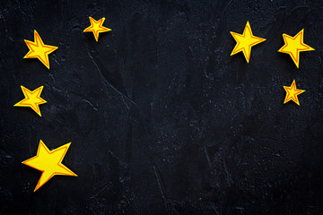 Stars frame. Drawn stars on black background top view space for text