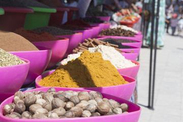 BUKHARA, UZBEKISTAN - MAY 25, 2018: Silk and Spices Festival 2018. Traditional asian spice bazaar...