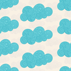 Fototapeta na wymiar Seamless abstract background with doodle curly clouds on white background. Infinity geometric pattern. Vector illustration. 