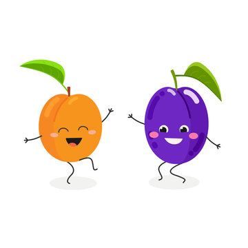 Vector illustration of funny cartoon plum and apricot