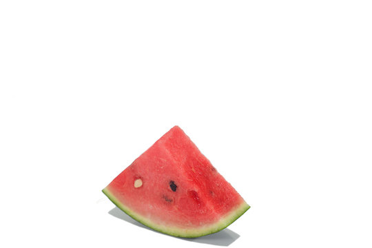 Watermelon slices cut into 3 slices isolated on white background