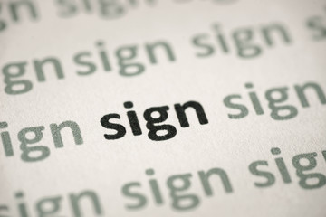 word sign printed on paper macro