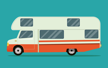 Retro camper car trailers caravan isolated. Vector flat style illustration