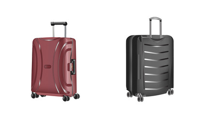  vector illustration of realistic polycarbonate travels plastic suitcases with wheels isolated on white background