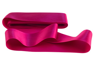 Decorative shiny ribbon from satin of lilac color is not white background, isolated image.