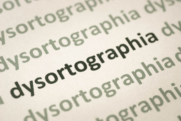 word dysortographia printed on paper macro