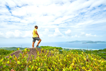 a adventure hiker who climbed the mountain 