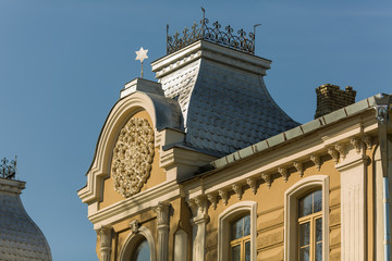Grodno, BELARUS May 28, 2018: The restored part of the synagogue located in Grodno, Belarus, close-up