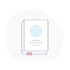 Cute fun icon of the book with the cover. Flat outline symbol of storytelling, story, information, education, learning, reading, science. Isolated vector illustration.