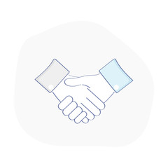 Business Handshake or shaking hands. Contract agreement, good deal, consent, partnership, harmony, team, trust or approval concept. Flat outline vector illustration.