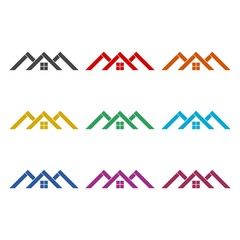 Home roof icon, color icons set