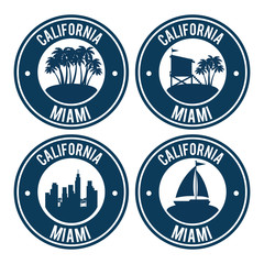 miami beach california set seals vector illustration design