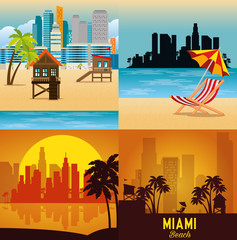 miami beach cityscape set scenes vector illustration design