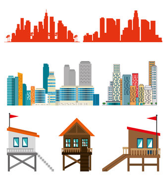 miami beach cityscape set scenes vector illustration design