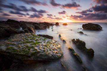 Long exposure photo at sunset at Barrika beach in Bizkaia
