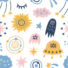 Space Galaxy childish seamless pattern
