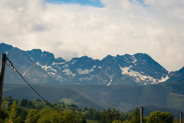 View of mountain peaks in spring time in High Tatras
