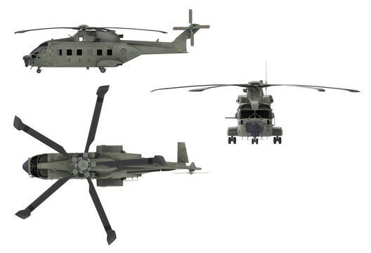 Military helicopter isolated on White background - 3d rendering