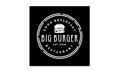 Vintage Ham Beef Cheese Patty Burger for Fast Food Restaurant Retro logo design with Hipster Drawing style 