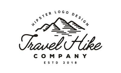Vintage Mountain Drawing for hipster travel adventure outdoor  retro logo design 