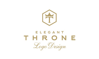 Luxury Vintage Initial Letter T Throne with Crown Hexagon Classic Premium Label logo design