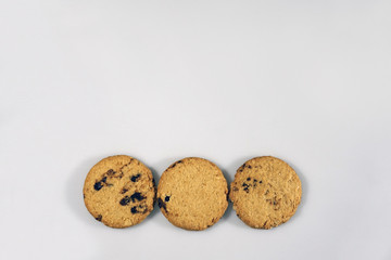 Chocolate chip with berry's cookies isolated on white background. Sweet biscuits. Homemade pastry.