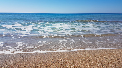 sea beach umbrellas in preveza kanali greece