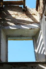 destroyed ceiling and window in castle
