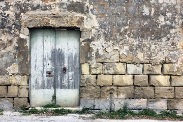 Ancient door entrance traditional Maltese wooden doorway, Valletta, Malta