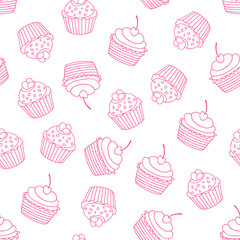 Cupcakes seamless pattern. Sweet background. Vector illustration