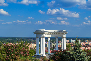 Poltava, Ukraine. Building of the White Rotunda. Rotunda friendship among peoples. Inscription...