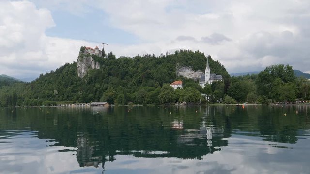 Church at Bled island and Alpine lake, Slovenia