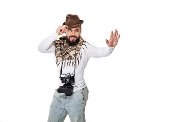 photographer with camera takes photos