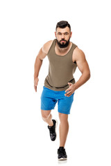 man running forward on white background