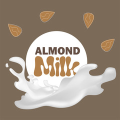Vector illustration with almond milk. Lactose free vector concept - logo, label for design